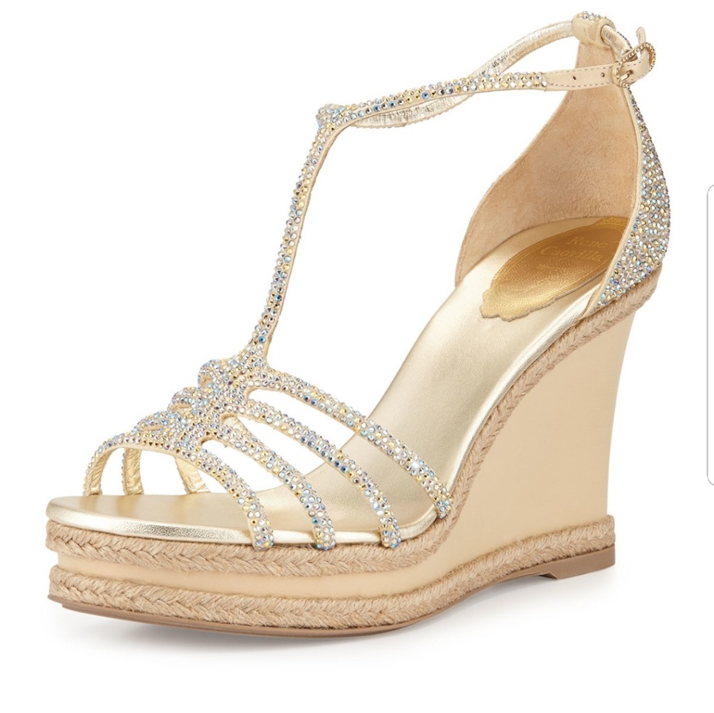 Rene Caovilla T Strap Sandal Wedges size 6